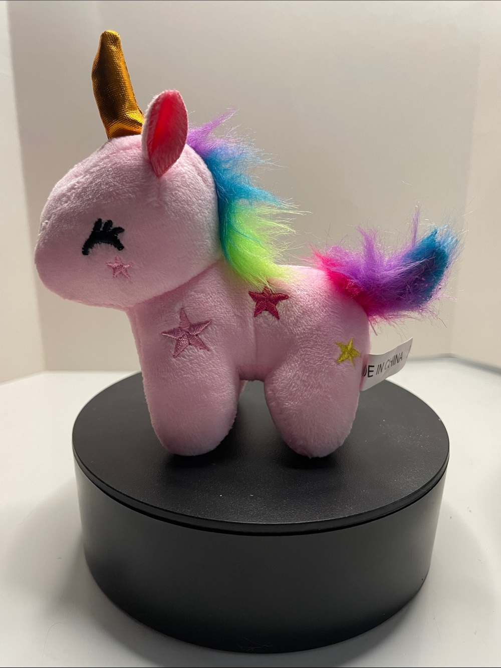 Plush Pink Unicorn Stuffed Toy with Rainbow Mane and Gold Horn